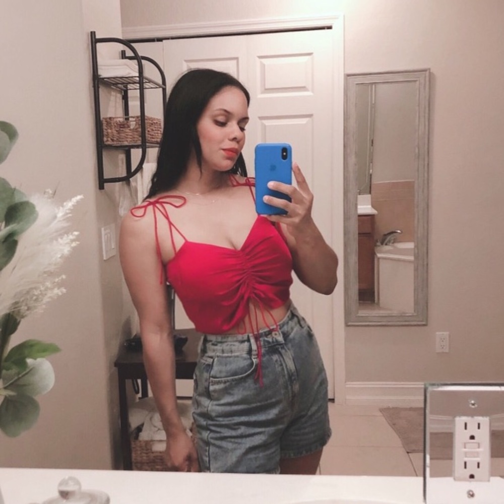 Red Ruched Cropped Top